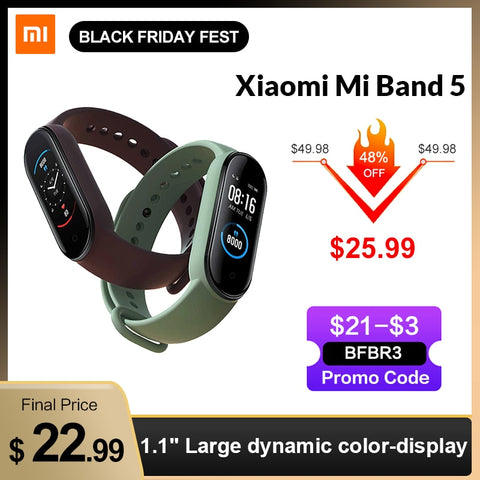Xiaomi Mi Band 5 Smart Bracelet 1.1" Heart Rate Fitness Tracker Bluetooth 5.0 Waterproof Miband5
